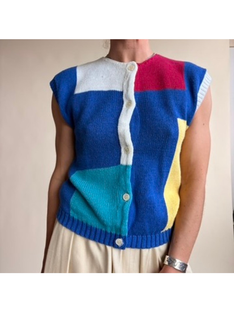 Eagles Eye Patchwork Sleeveless Cardigan - Size 34 (Fits Small)